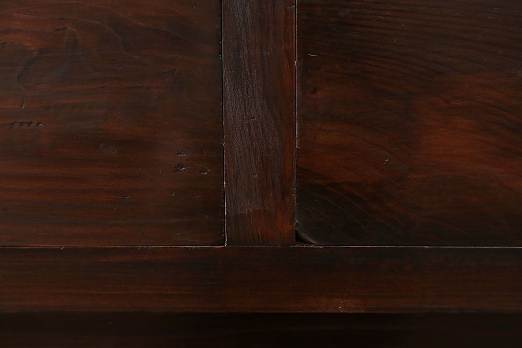 アンティーク家具　アンティーク 古い木のモールガラス入りのキッチンキャビネット(収納棚、食器棚)