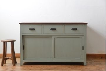 アンティーク家具　アンティークペイント 両面引き出し作業台(カウンターテーブル)