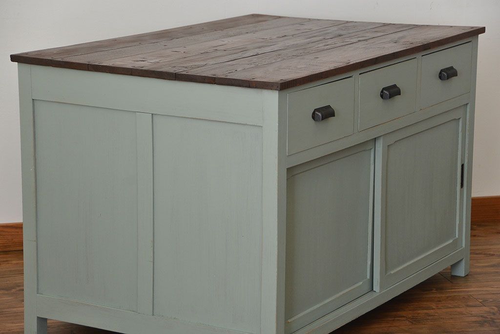 アンティーク家具　アンティークペイント 両面引き出し作業台(カウンターテーブル)