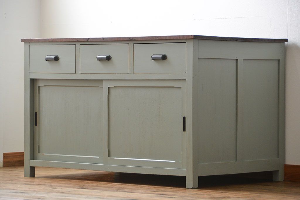 アンティーク家具　アンティークペイント 両面引き出し作業台(カウンターテーブル)