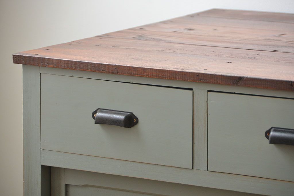 アンティーク家具　アンティークペイント 両面引き出し作業台(カウンターテーブル)