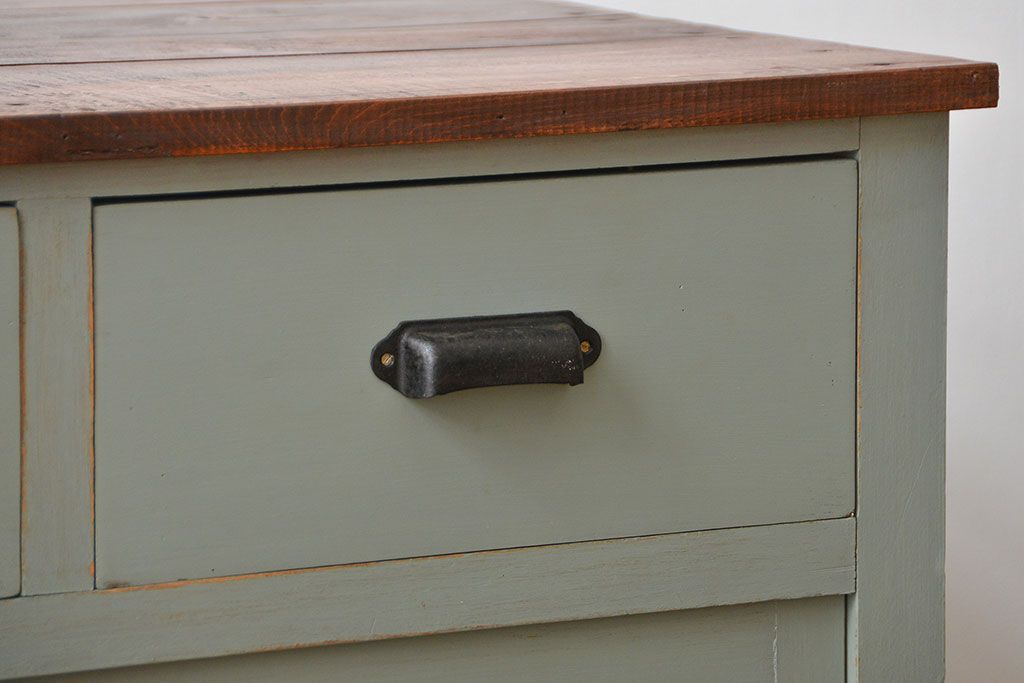 アンティーク家具　アンティークペイント 両面引き出し作業台(カウンターテーブル)