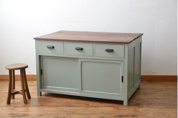 アンティーク家具　アンティークペイント 両面引き出し作業台(カウンターテーブル)