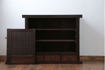 アンティーク家具　古民具・骨董 丸桟仕上げ 三尺水屋箪笥サイドボード(収納棚)