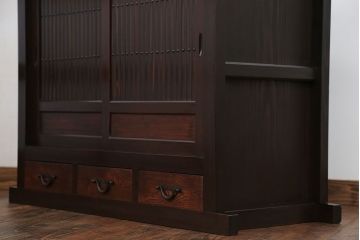 アンティーク家具　古民具・骨董 丸桟仕上げ 三尺水屋箪笥サイドボード(収納棚)