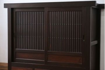 アンティーク家具　古民具・骨董 丸桟仕上げ 三尺水屋箪笥サイドボード(収納棚)