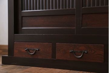 アンティーク家具　古民具・骨董 丸桟仕上げ 三尺水屋箪笥サイドボード(収納棚)