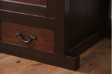 アンティーク家具　古民具・骨董 丸桟仕上げ 三尺水屋箪笥サイドボード(収納棚)