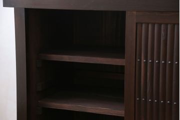 アンティーク家具　古民具・骨董 丸桟仕上げ 三尺水屋箪笥サイドボード(収納棚)