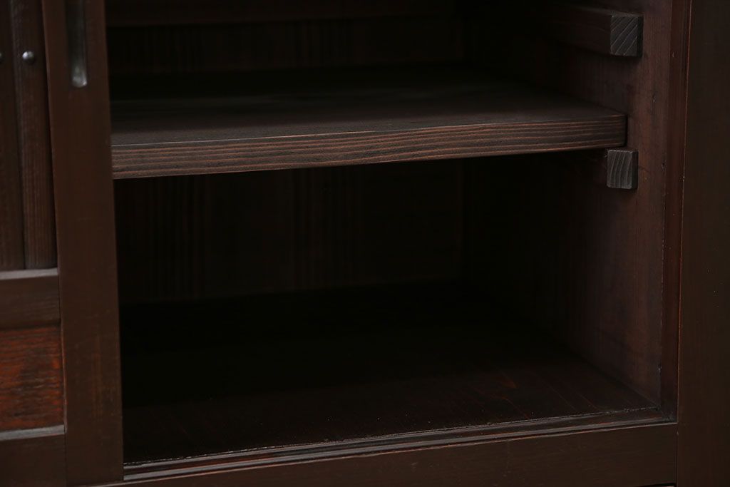 アンティーク家具　古民具・骨董 丸桟仕上げ 三尺水屋箪笥サイドボード(収納棚)