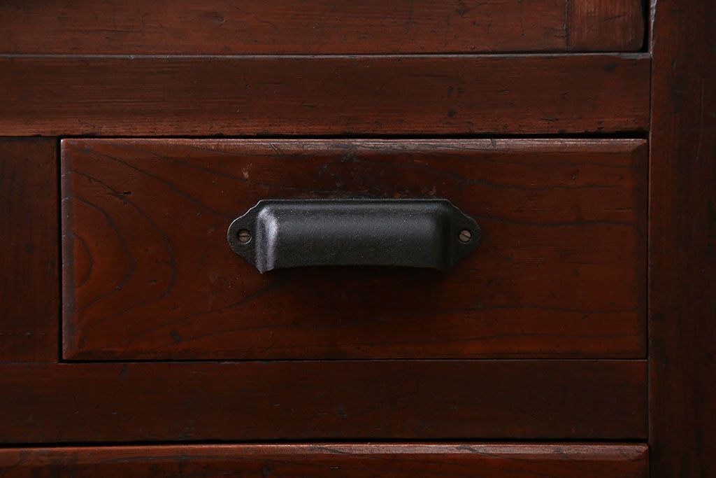 アンティーク家具　アンティーク 古い木のモールガラス収納棚(戸棚)