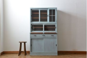 レトロ家具　昭和レトロ アンティークペイント シンプルな食器棚(カップボード)