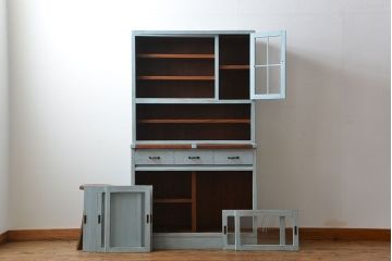 レトロ家具　昭和レトロ アンティークペイント シンプルな食器棚(カップボード)