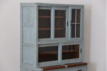 レトロ家具　昭和レトロ アンティークペイント シンプルな食器棚(カップボード)