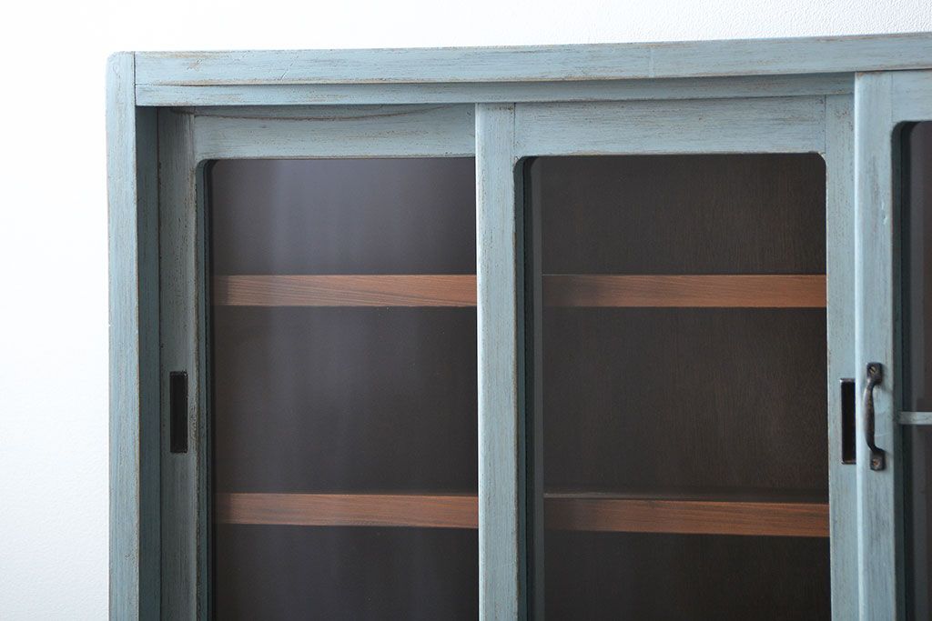 レトロ家具　昭和レトロ アンティークペイント シンプルな食器棚(カップボード)