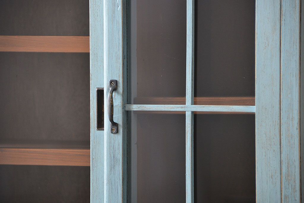 レトロ家具　昭和レトロ アンティークペイント シンプルな食器棚(カップボード)