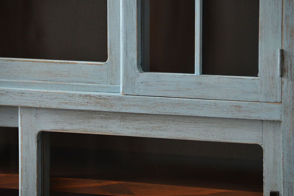 レトロ家具　昭和レトロ アンティークペイント シンプルな食器棚(カップボード)