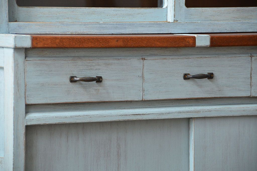 レトロ家具　昭和レトロ アンティークペイント シンプルな食器棚(カップボード)