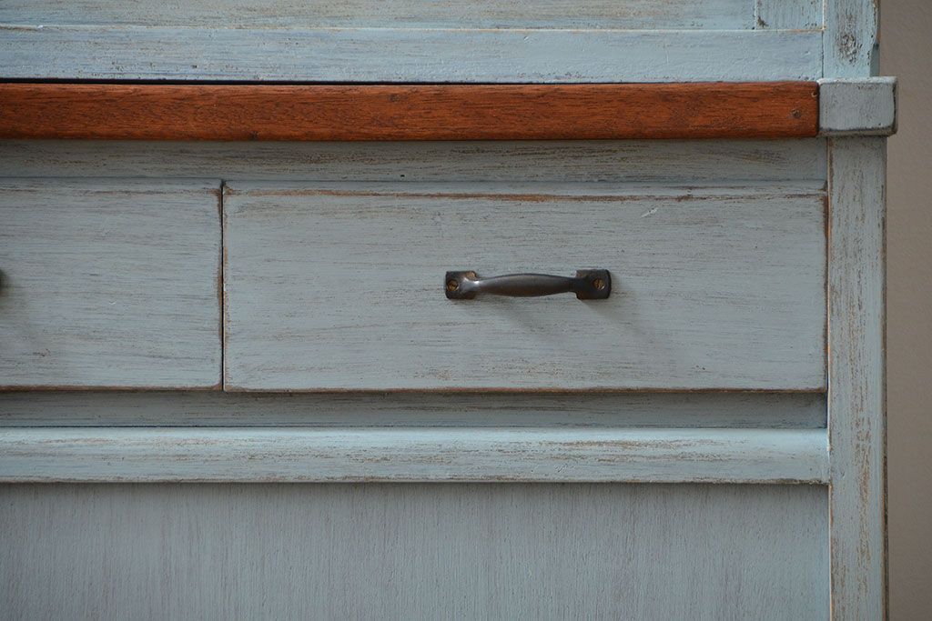 レトロ家具　昭和レトロ アンティークペイント シンプルな食器棚(カップボード)