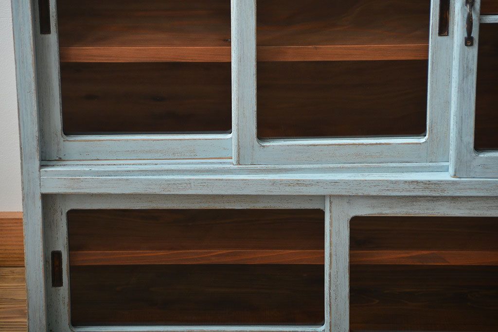 レトロ家具　昭和レトロ アンティークペイント シンプルな食器棚(カップボード)