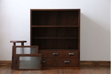 レトロ家具　昭和レトロ モールガラス アンティーク収納棚(キャビネット)