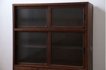 レトロ家具　昭和レトロ モールガラス アンティーク収納棚(キャビネット)