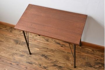 アンティーク家具　アンティーク 天板一枚板 古材を使った鉄脚テーブル(1)(作業台、机)