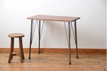 アンティーク家具　アンティーク 天板一枚板 古材を使った鉄脚テーブル(1)(作業台、机)