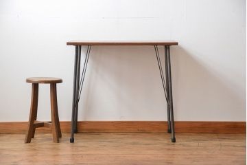 アンティーク家具　アンティーク 天板一枚板 古材を使った鉄脚テーブル(1)