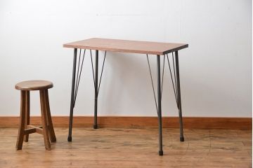 アンティーク家具　アンティーク 天板一枚板 古材を使った鉄脚テーブル(2)