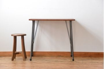 アンティーク家具　アンティーク  天板一枚板 古材を使った鉄脚テーブル(4)(作業台、机)