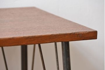 アンティーク家具　アンティーク 天板一枚板 古材を使った鉄脚テーブル(3)