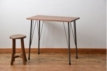 アンティーク家具　アンティーク 天板一枚板 古材を使った鉄脚テーブル(3)