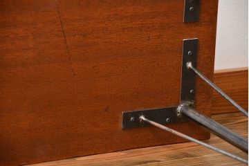 アンティーク家具　アンティーク 天板一枚板 古材を使った鉄脚テーブル(3)