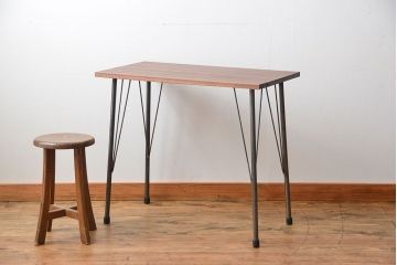 アンティーク家具　アンティーク 天板一枚板 古材を使った鉄脚テーブル(6)(作業台、机)