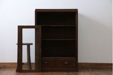 アンティーク家具　アンティーク 気泡ガラスの引き出し付き収納棚(飾り棚)