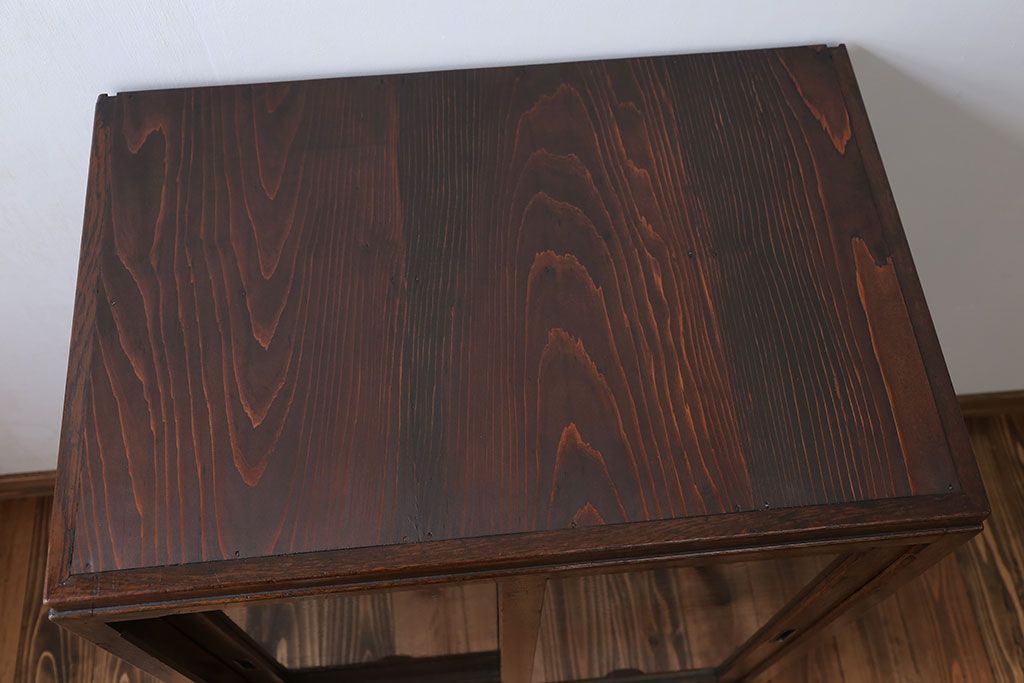 アンティーク家具　アンティーク 気泡ガラスの引き出し付き収納棚(飾り棚)