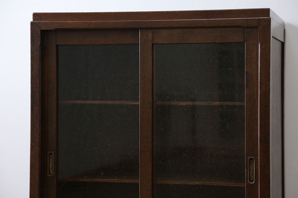 アンティーク家具　アンティーク 気泡ガラスの引き出し付き収納棚(飾り棚)