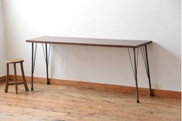 アンティーク家具　天板一枚板　古材天板の横長テーブル(作業台)