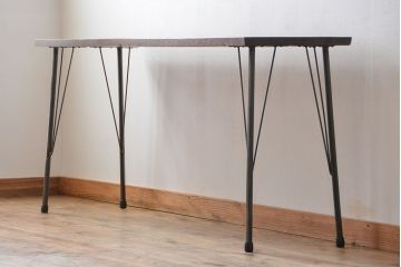 アンティーク家具　天板一枚板　古材天板の横長テーブル(作業台)