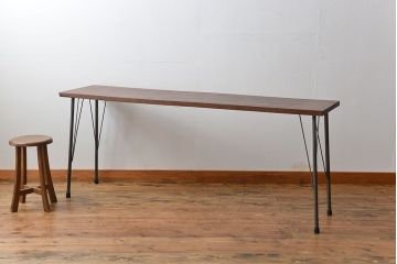 アンティーク家具　天板一枚板　古材天板の横長テーブル(作業台)