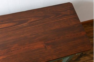 アンティーク家具　アンティークペイント　シンプルな横長作業台(テーブル、机)