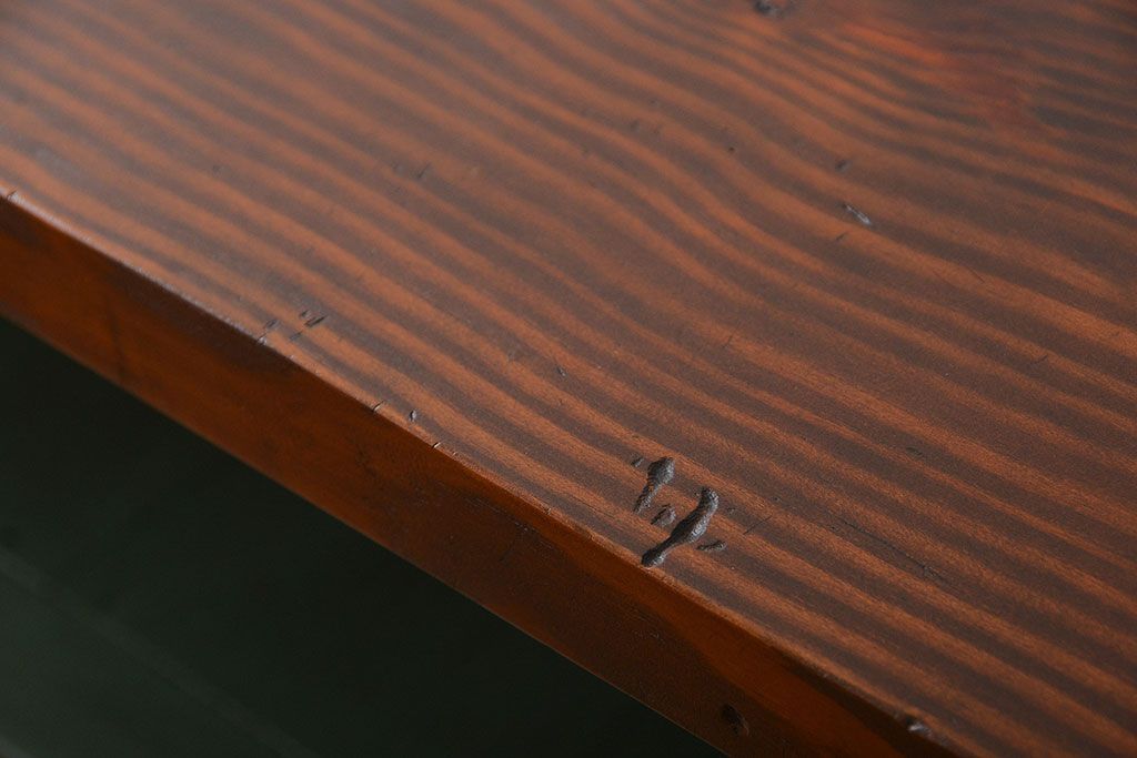 アンティーク家具　アンティークペイント　シンプルな横長作業台(テーブル、机)