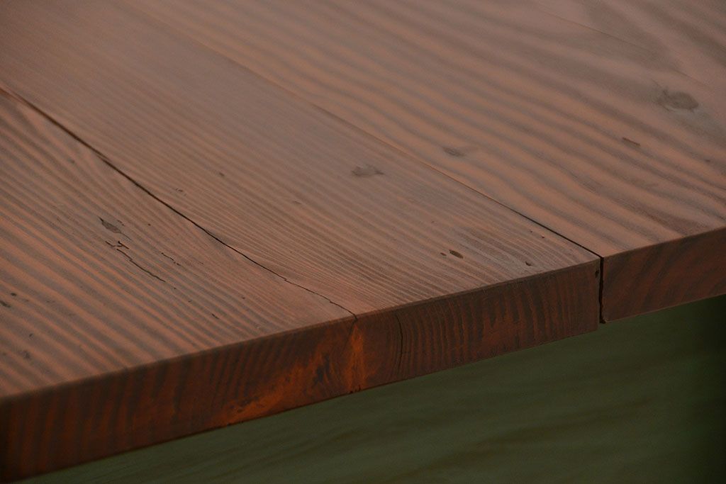 アンティーク家具　アンティークペイント　シンプルな横長作業台(テーブル、机)