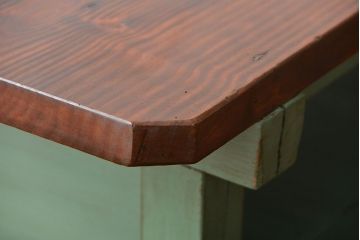 アンティーク家具　アンティークペイント　シンプルな横長作業台(テーブル、机)