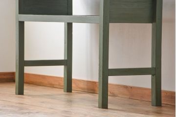 アンティーク家具　アンティークペイント　シンプルな横長作業台(テーブル、机)