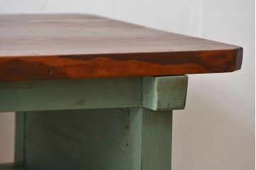 アンティーク家具　アンティークペイント　シンプルな横長作業台(テーブル、机)