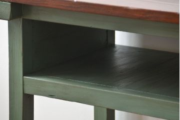 アンティーク家具　アンティークペイント　シンプルな横長作業台(テーブル、机)