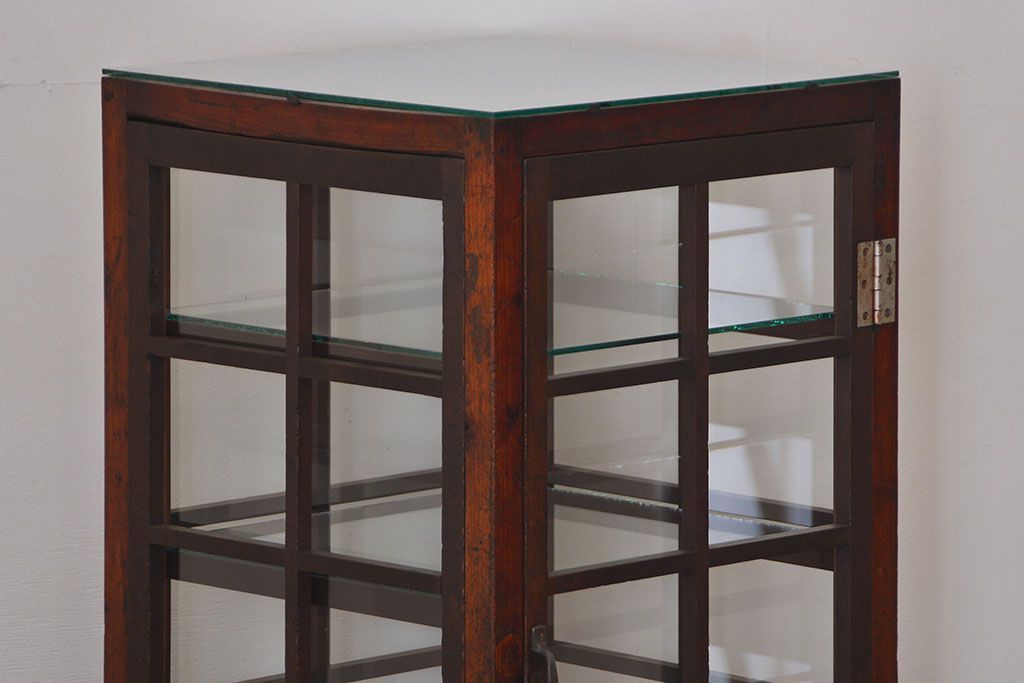 アンティーク家具　アンティーク  格子デザインの縦型ガラス(1)(ショーケース、飾り棚)　