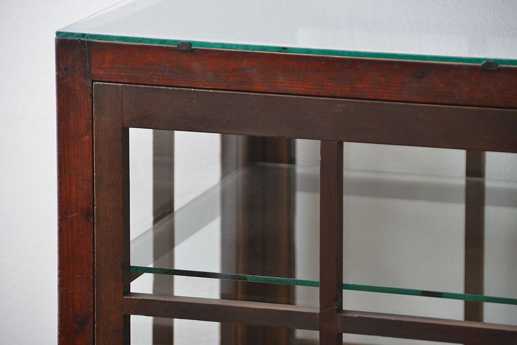 アンティーク家具　アンティーク  格子デザインの縦型ガラス(1)(ショーケース、飾り棚)　